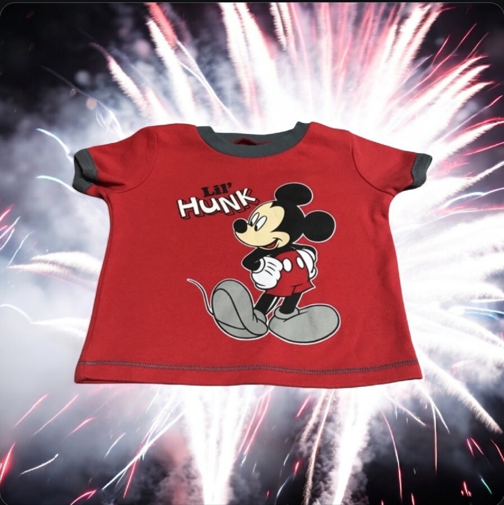 Disney Micky mouse Lil hunk shirt 3/6mo red black big Mickey on front